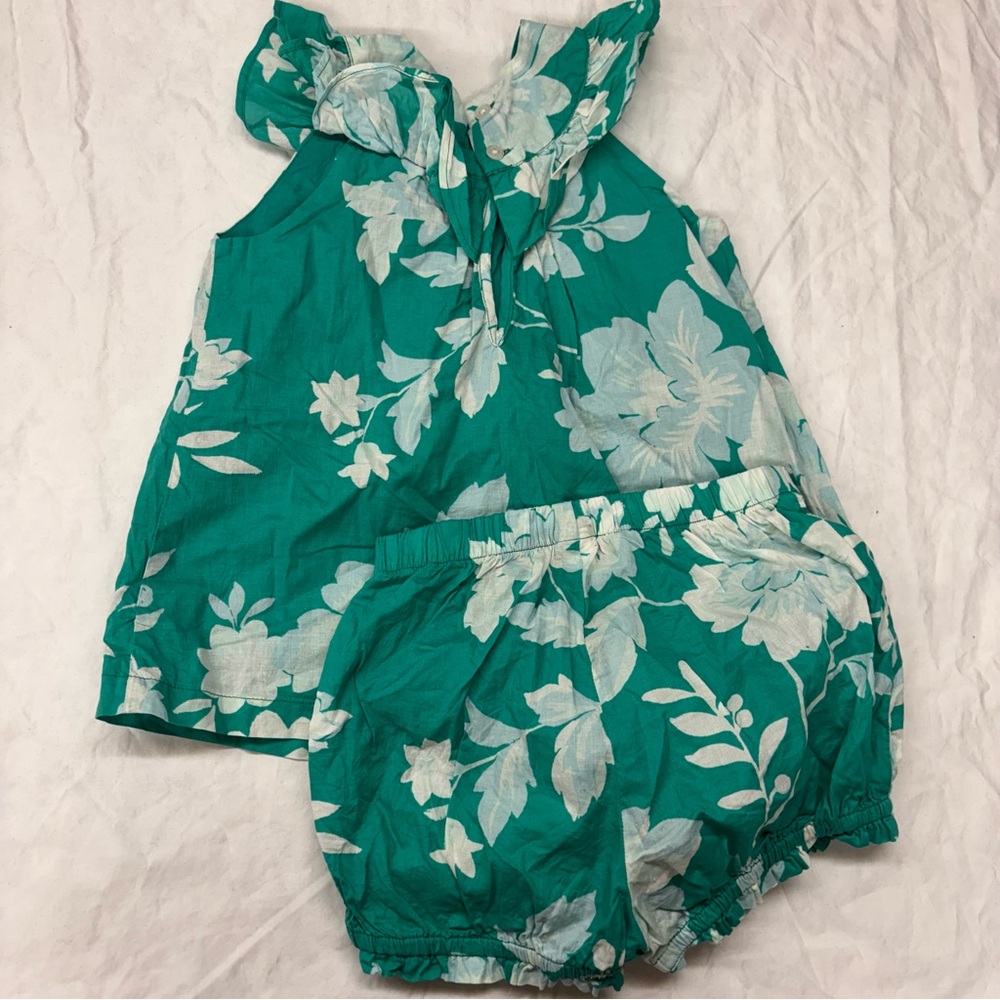 Tea Collection Green Floral Botanical Outfit Ruffle Top Bloomer Shorts Size 4T - Picture 5 of 5